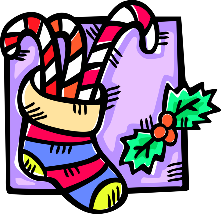 Vector Illustration of Festive Season Christmas Stocking Filled with Candy Cane Peppermint Sticks