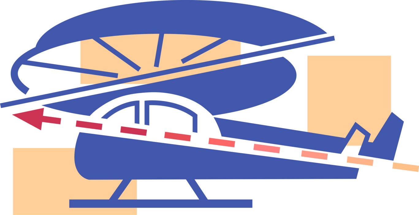Vector Illustration of Helicopter Rotorcraft Applies Lift and Thrust Supplied by Rotors in Motion