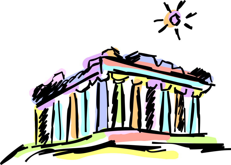 Vector Illustration of Classical Greece Greek Temple Architecture Acropolis Parthenon, Athens