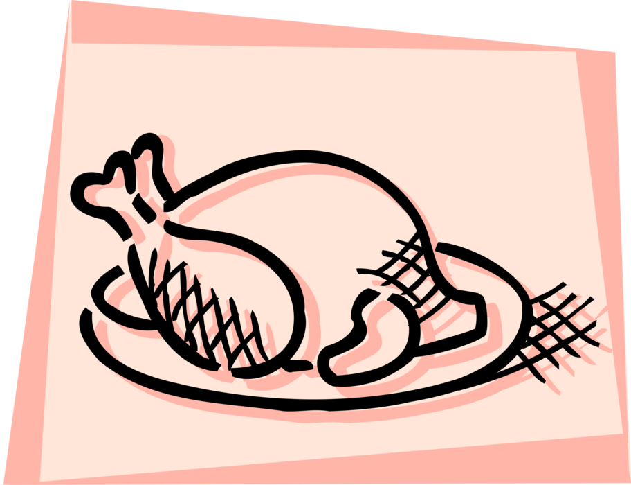 Vector Illustration of Roast Poultry Fowl Turkey or Chicken Dinner on Serving Platter Plate 