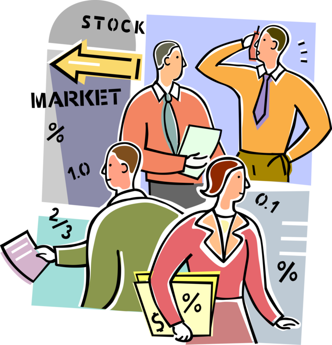 Vector Illustration of Wall Street Stock Market Investors Manage Personal Investment Portfolios