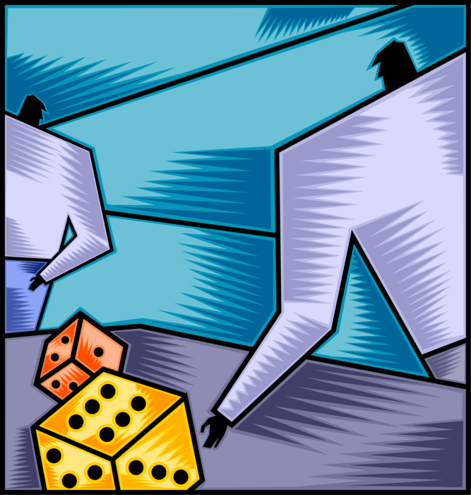 Vector Illustration of Businessman Takes Chance and Rolls Dice on Next Move in Business Strategy