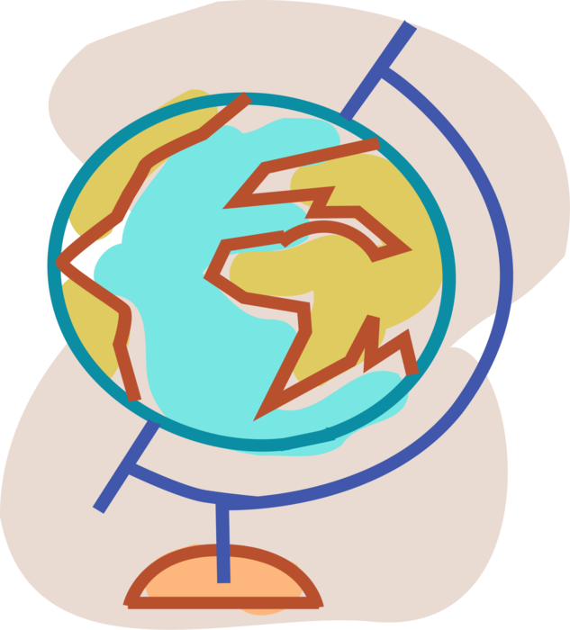 Vector Illustration of Three-Dimensional, Spherical, Scale Model Terrestrial Geographical World Globe