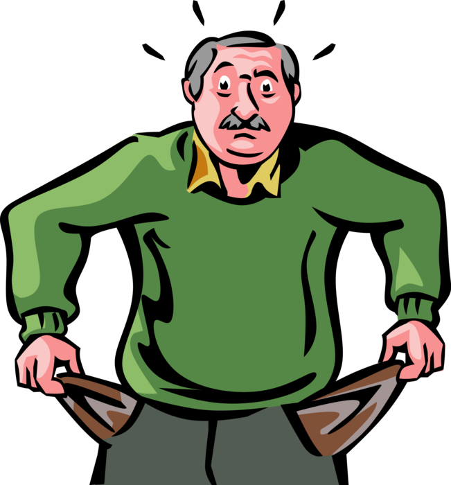 Vector Illustration of Retired Elderly Senior Citizen is Flat Broke and Destitute with Empty Pockets