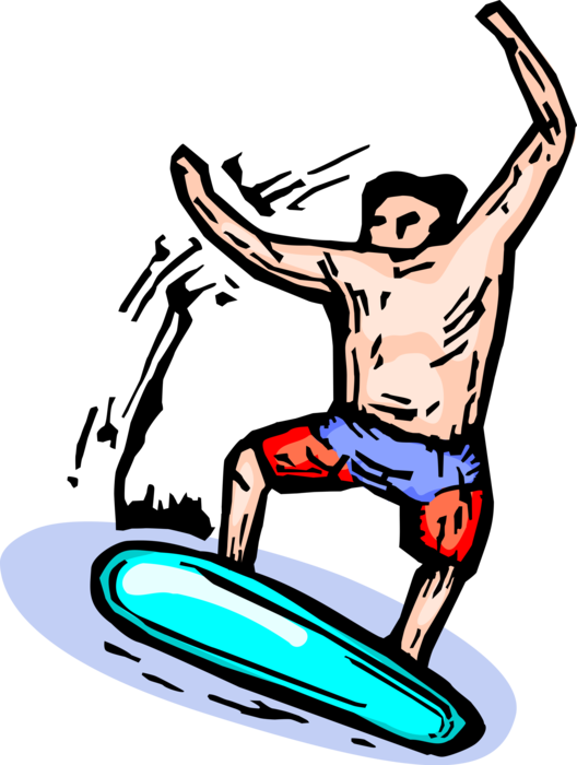 Vector Illustration of Surfer Surfing Ocean Waves on Surfboard