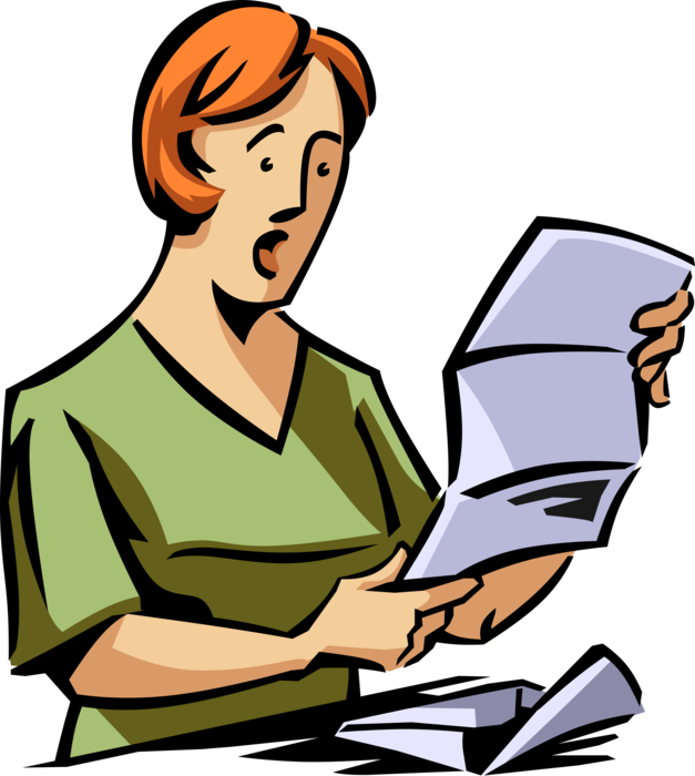 Vector Illustration of Astonished Woman Reacts in Stunned Silence to Letter Mail Correspondence with Envelope