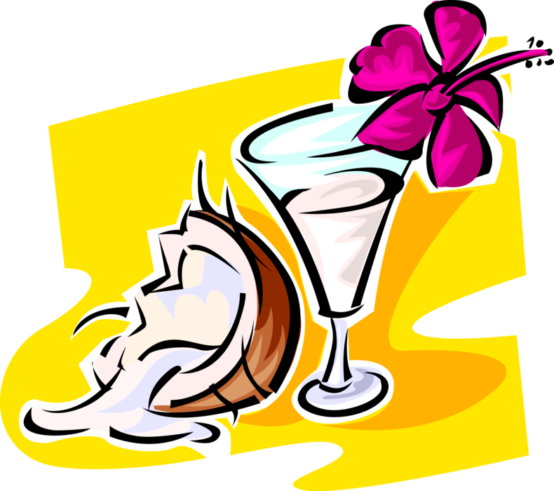 Vector Illustration of Seed Fruit Edible Coconut Cream Piña Colada Cocktail Drink