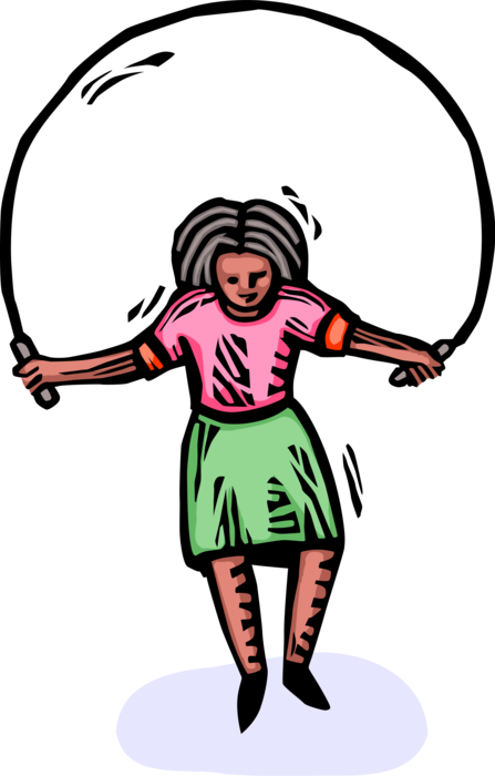 Vector Illustration of Child Skips in Playground with Skipping Rope