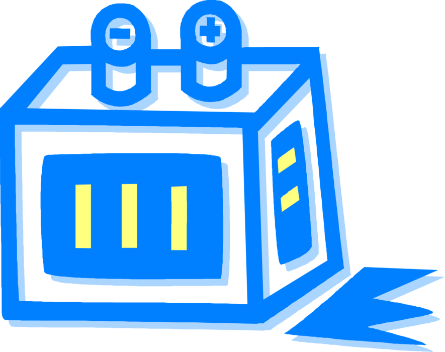 Vector Illustration of 12 Volt Car Battery Energy Source for SLI Starting Engine, Lighting, Ignition