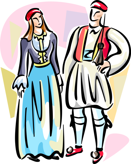 Vector Illustration of Traditional Ethnic Greek Costumes