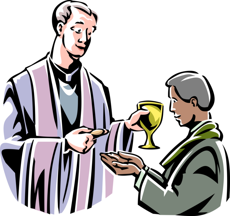 Vector Illustration of Christian Religion Catholic Priest Serves Communion During Mass Religious Service