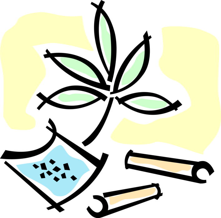 Vector Illustration of Cannabis, Dope, Ganja, Weed, Reefer, Herb, Hemp, Marijuana Drug Leaf and Joints