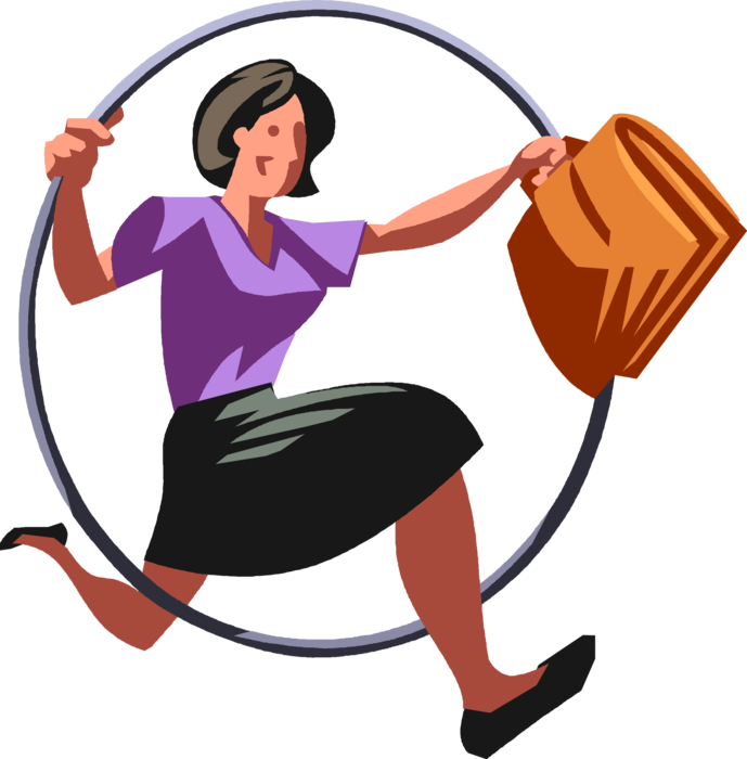 Vector Illustration of Businesswoman Jumps Through Hoops to Get the Job Done