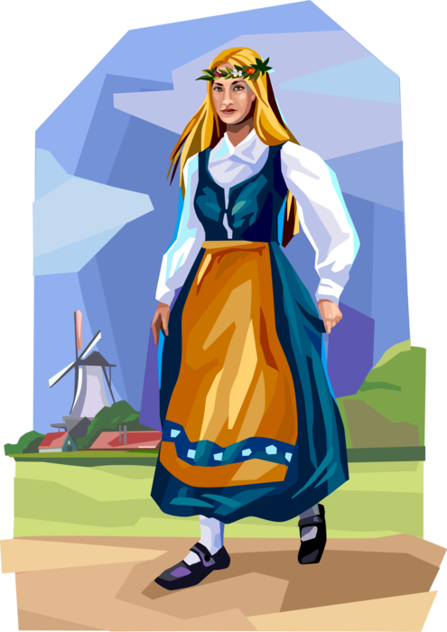 Vector Illustration of Danish Dancer in Traditional Costume