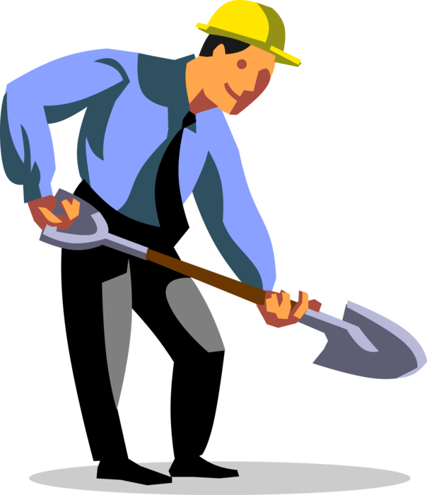 Vector Illustration of Property Developer Businessman Breaks Ground at Construction Site with Shovel
