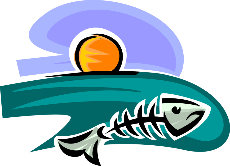 Vector Illustration of Polluted Oceans Marine Pollution Dead Fish Skeleton