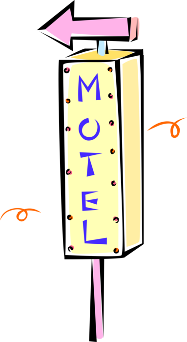 Vector Illustration of Motel Sign Roadside Motor Hotel Provides Motorists and Travelers with Lodging