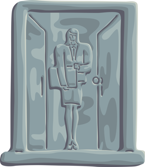 Vector Illustration of Businesswoman Salesperson Walks Through Doorway Entrance