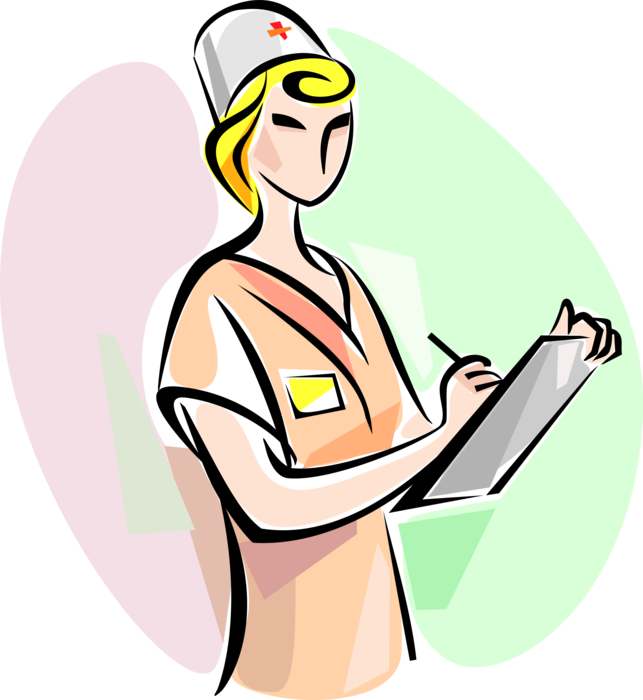 Vector Illustration of Health Care Nurse with Clipboard Portable Writing Surface
