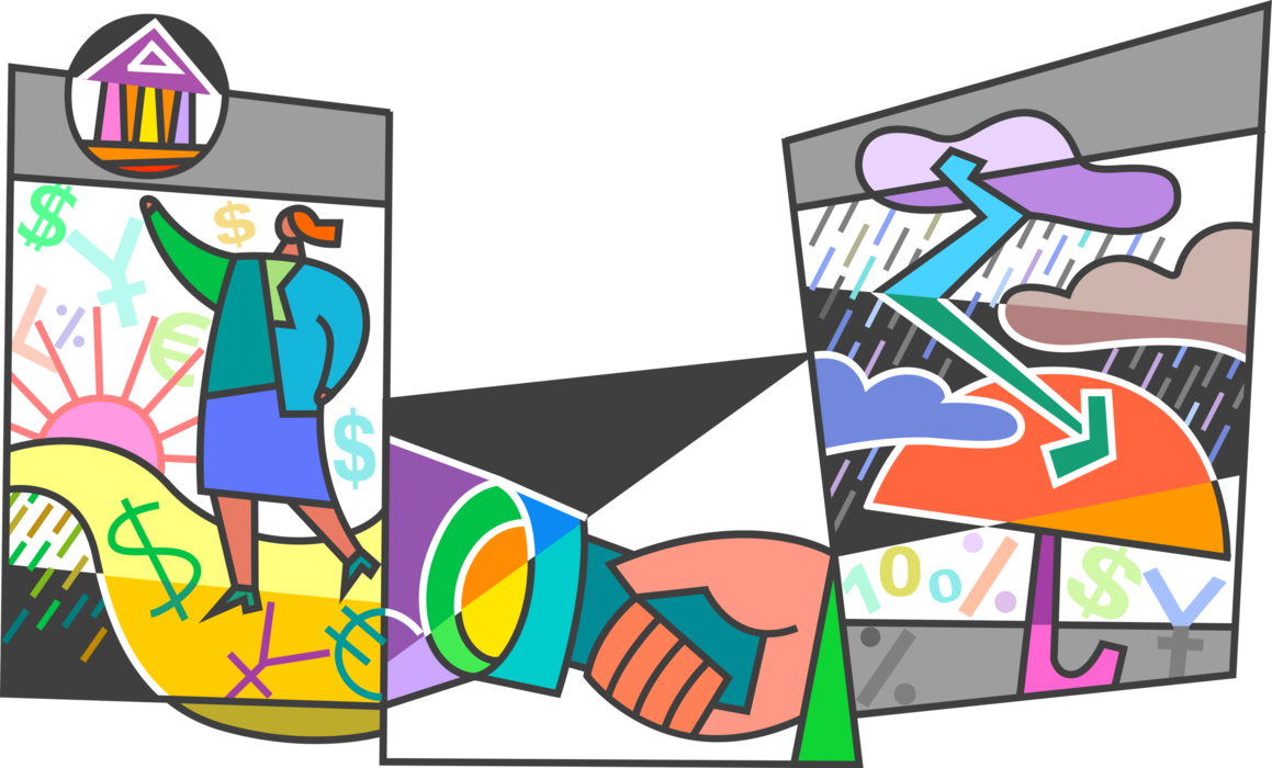 Vector Illustration of Shedding Light with Flashlight on Financial Plans to Avoid Risk and Generate Corporate Revenue Profits