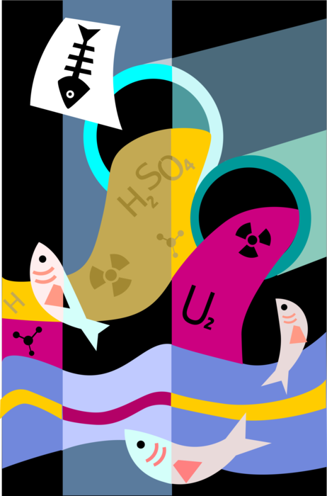 Vector Illustration of Hazardous Toxic Chemical Waste Pollution in Streams and Rivers from Industrial Manufacturing Production