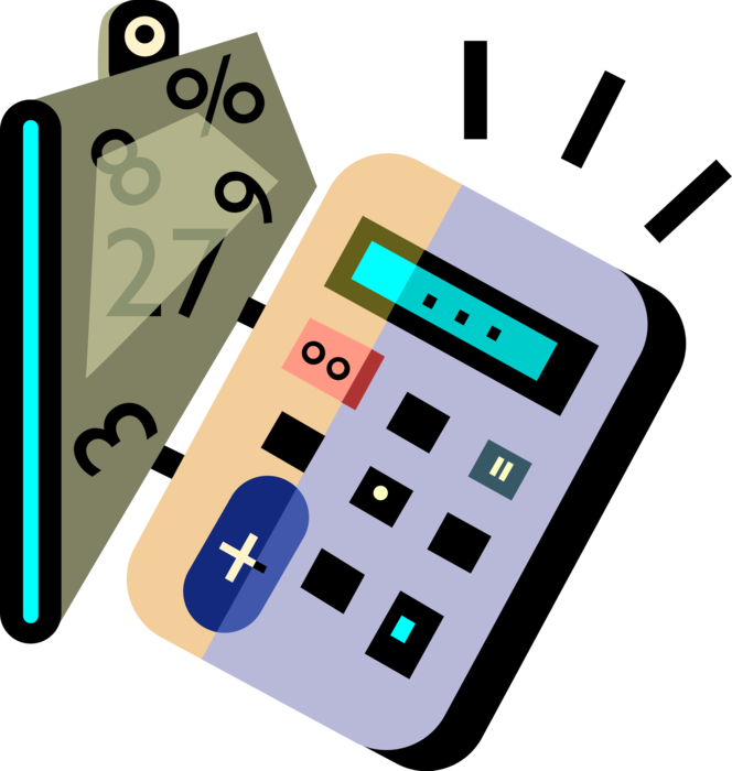 Vector Illustration of Calculator Portable Electronic Device Performs Basic Operations of Mathematics