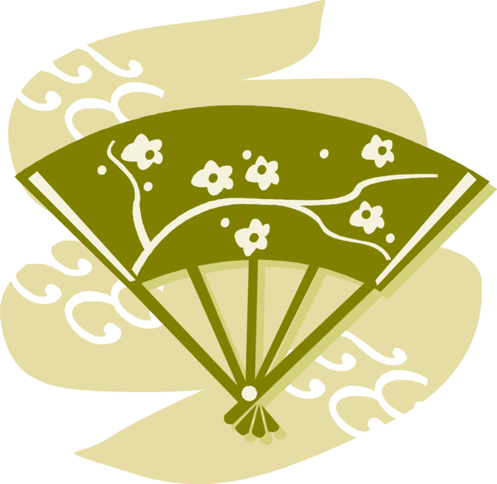 Vector Illustration of Decorative Asian Folding Hand Fan Provides Air Circulation