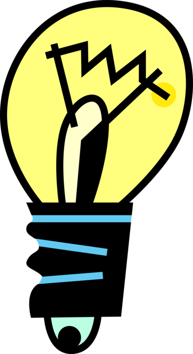 Vector Illustration of Electric Light Bulb Symbol of Invention, Innovation, Inspiration and Good Ideas