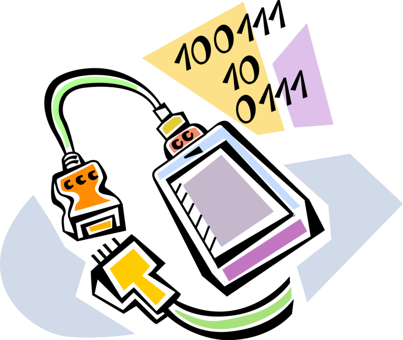 Vector Illustration of Computer Cable Connectors Connect Peripheral Storage Drive Devices