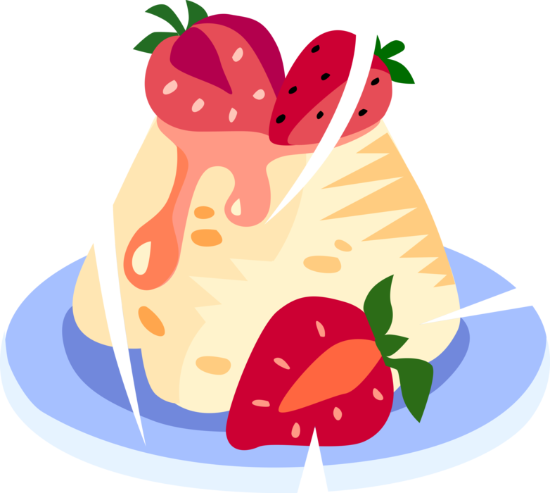 Vector Illustration of Sweet Dessert Strawberry Shortcake with Whipped Cream