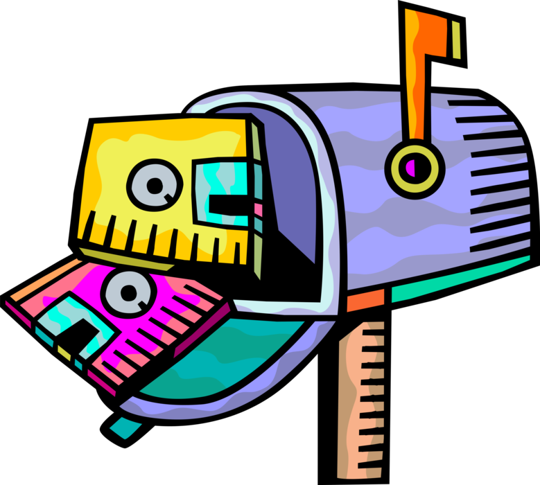 Vector Illustration of Letter Box or Mailbox Receptacle for Incoming Mail with Digital Storage Media Diskettes
