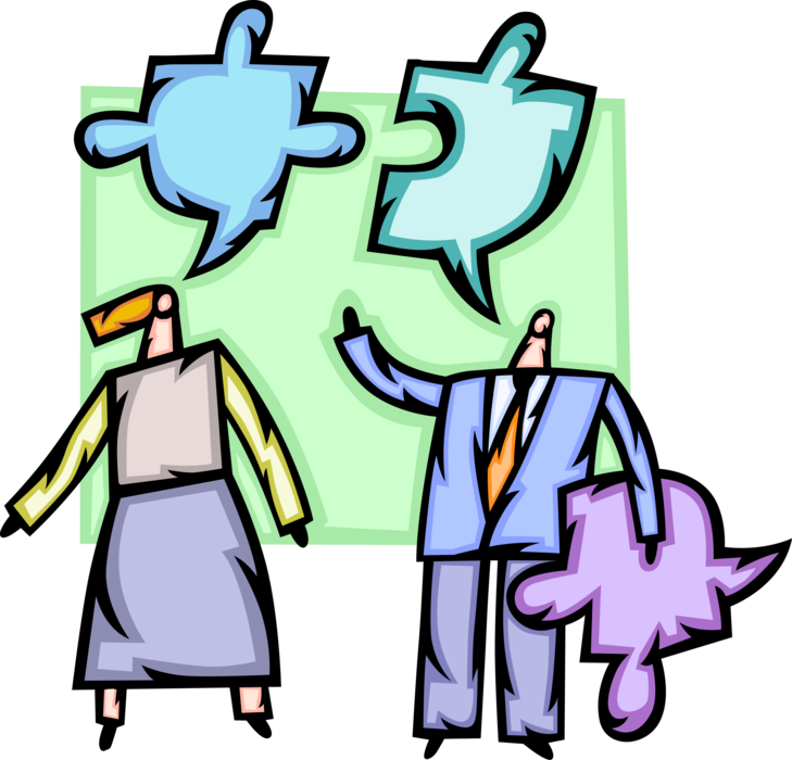 Vector Illustration of Business Colleagues Discuss Missing Piece of Business Project Puzzle
