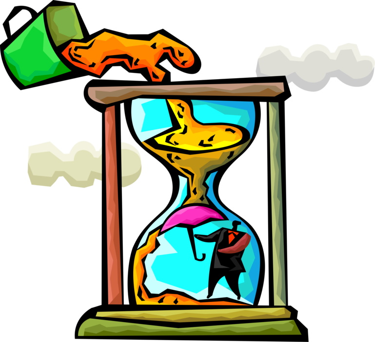 Vector Illustration of Businessman Gains Time Extension for Important Business Project with Sands of Time Hourglass