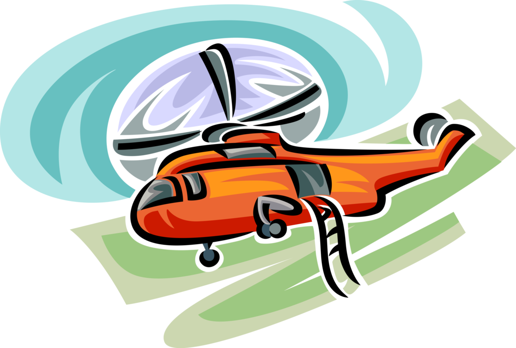 Vector Illustration of Helicopter Rotorcraft Applies Lift and Thrust Supplied by Rotors