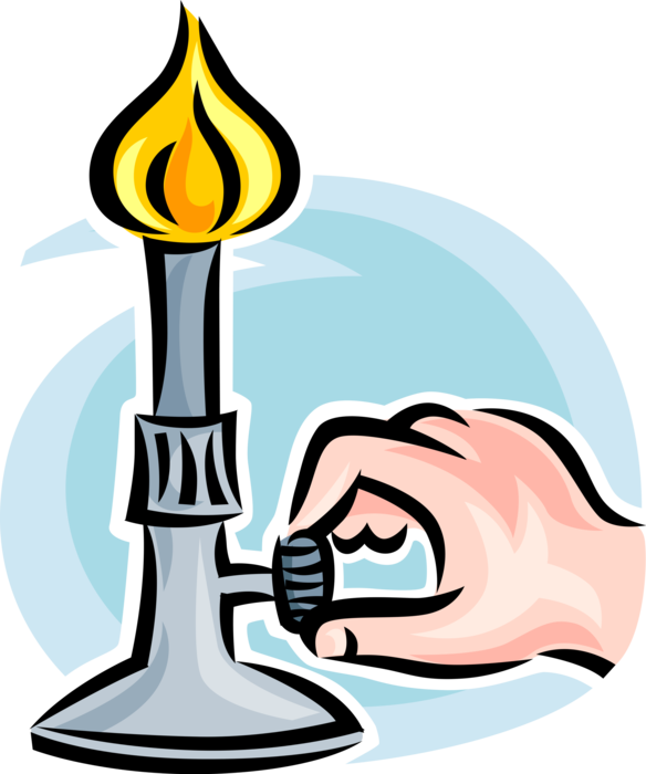 Vector Illustration of Hand Adjusts Laboratory Equipment Bunsen Burner Flame