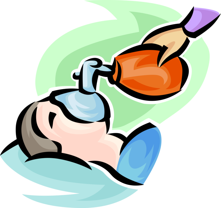 Vector Illustration of Patient Breathes with Ambu Bag Valve Mask Oxygen Hand Pump Manual Resuscitator