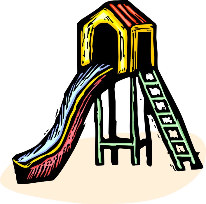 Vector Illustration of Child's Playground Playhouse and Slide