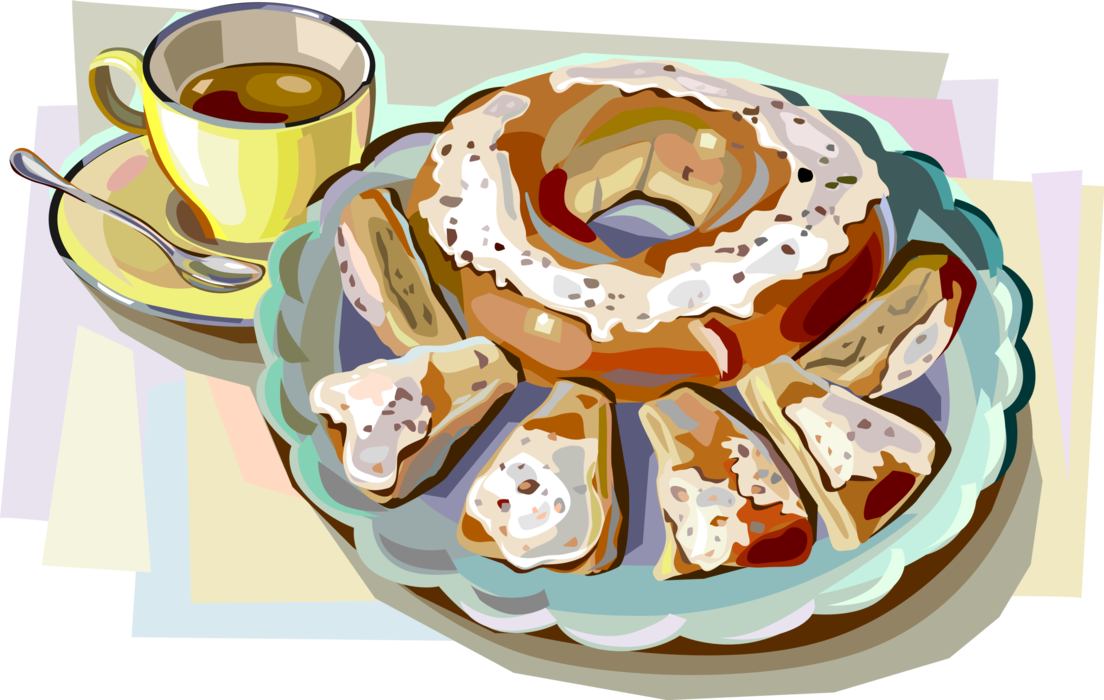 Vector Illustration of Danish Sweet Dessert Baking Pastry with Coffee