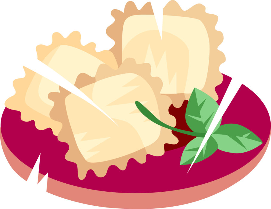 Vector Illustration of Italian Cuisine Ravioli Dumplings Thin Pasta Dough Layers with Sealed Filling