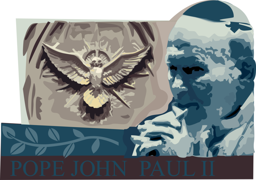Vector Illustration of Pope Saint John Paul II, Pontiff Head of Catholic Church, Cardinal Wojtyła