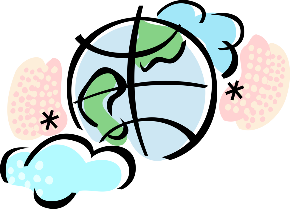 Vector Illustration of Planet Earth World Globe with Clouds and Longitude and Latitude Lines