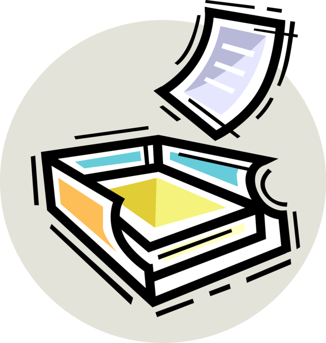 Vector Illustration of Office Desk Paperwork with In-Box Document