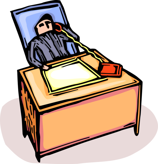 Vector Illustration of Businessman Talks on Telephone Phone at Office Desk