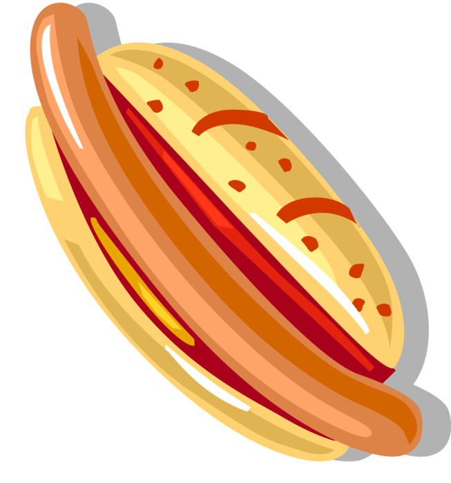 Vector Illustration of Cooked Hot Dog or Hotdog Frankfurter Sausage Street Food on Bun