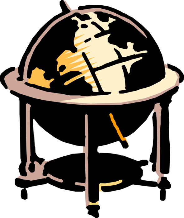 Vector Illustration of Three-Dimensional, Spherical, Scale Model Terrestrial Geographical World Globe