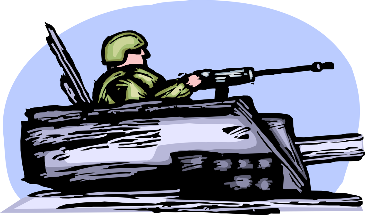 Vector Illustration of United States Army Armor Branch Tank Battalion Engage Enemy on Battlefield in War Operations
