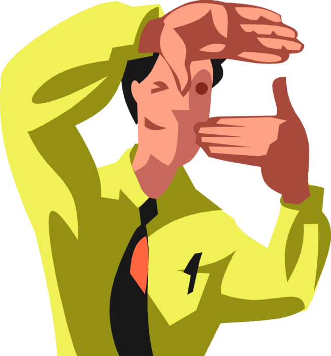 Vector Illustration of Businessman with Keen Eye for Detail Focuses on Essential Elements