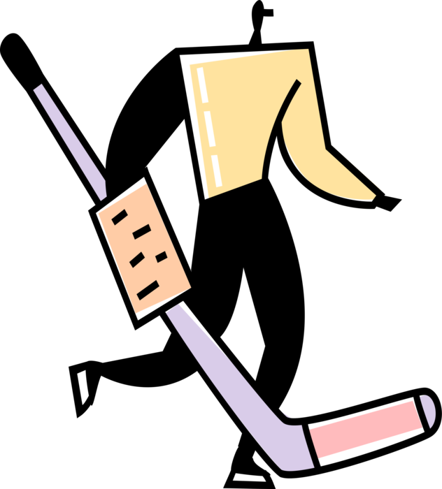 Vector Illustration of Sport of Ice Hockey Goalie Skates with Hockey Stick on Rink During Game