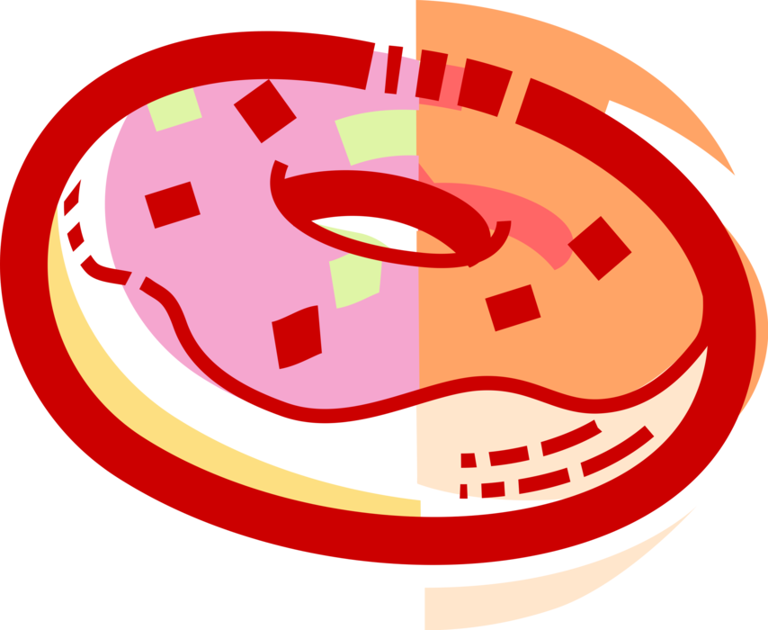 Vector Illustration of Sweetened Fried Dough Donut or Doughnut Confectionery Snack or Dessert Food