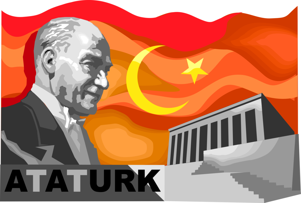 Vector Illustration of Ataturk, Founder of the Turkish Republic Served as First President, Turkey